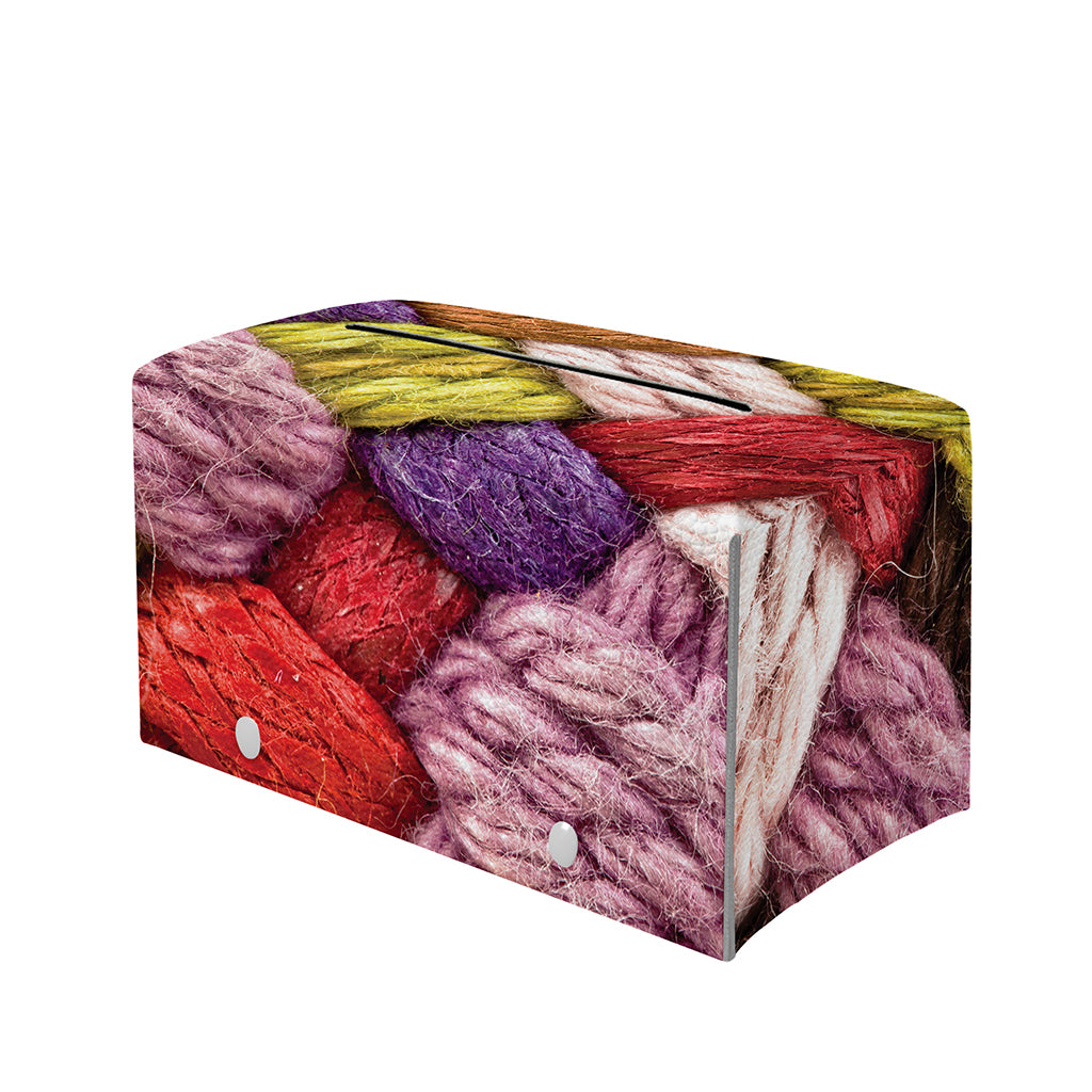 Colorful Wool Yarns Print Leather Tissue Box Cover