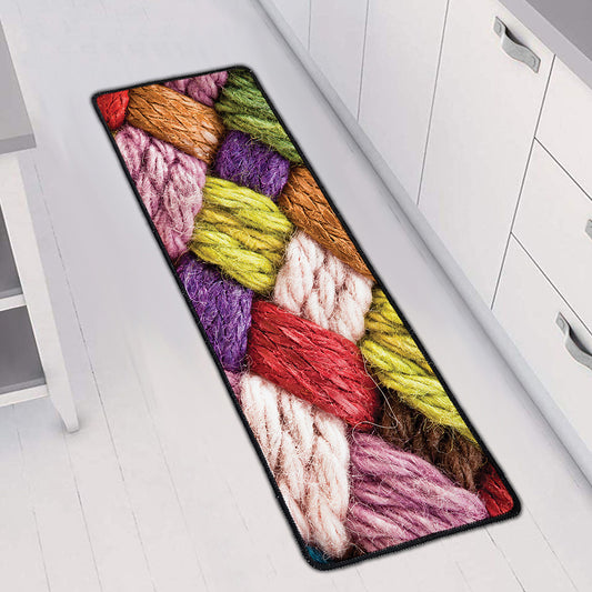 Colorful Wool Yarns Print Long Kitchen Mat