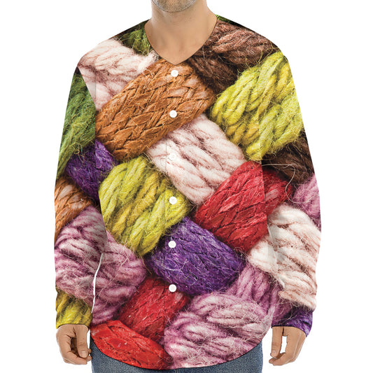 Colorful Wool Yarns Print Long Sleeve Baseball Jersey