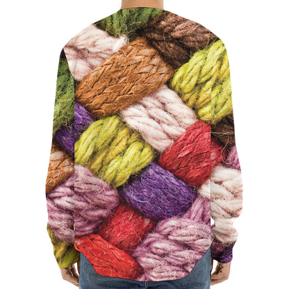 Colorful Wool Yarns Print Long Sleeve Baseball Jersey