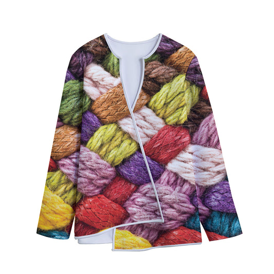 Colorful Wool Yarns Print Long Sleeve Short Coat