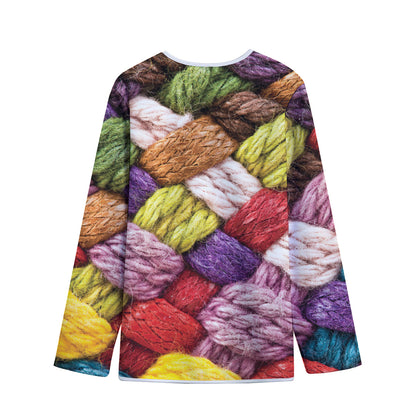 Colorful Wool Yarns Print Long Sleeve Short Coat