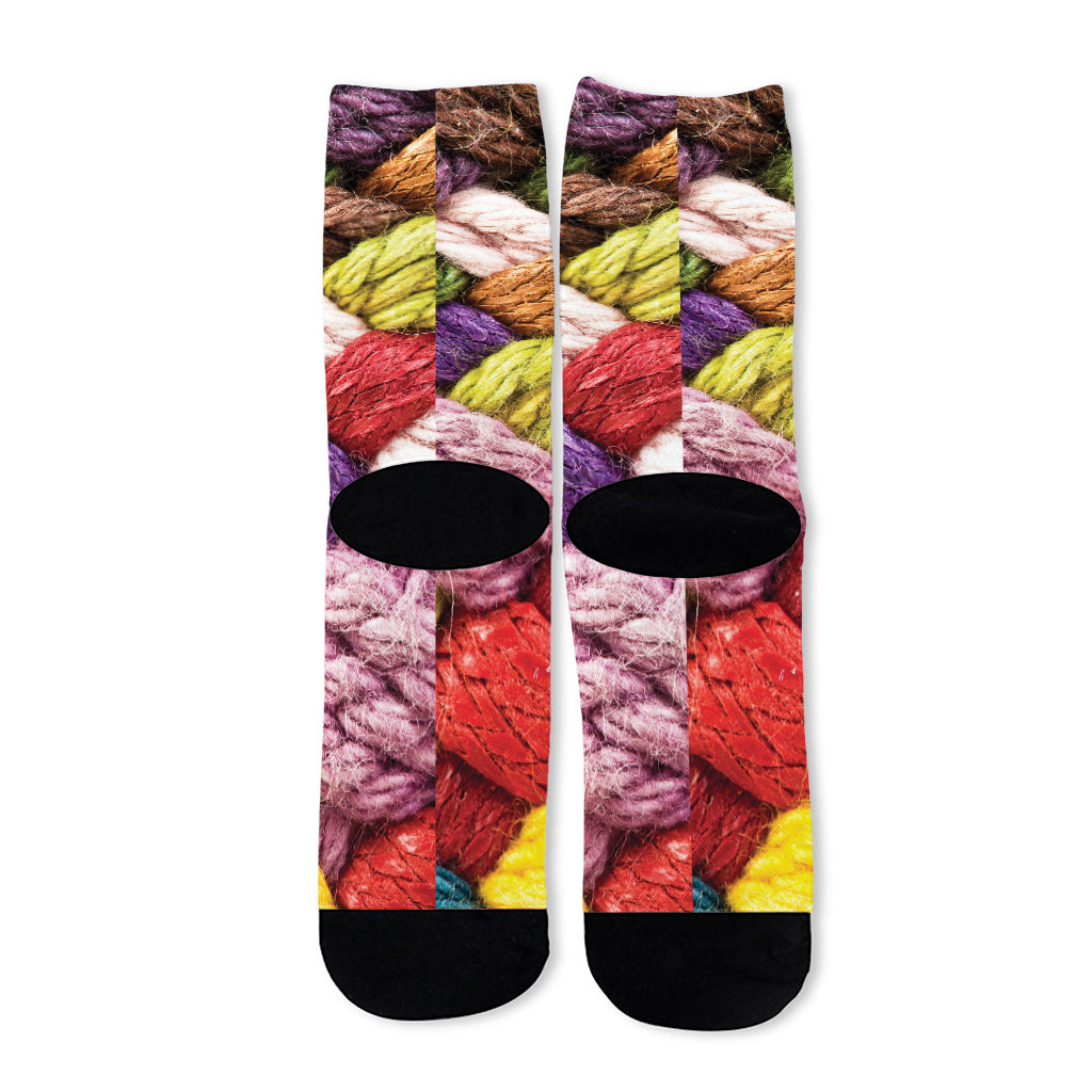 Colorful Wool Yarns Print Long Socks