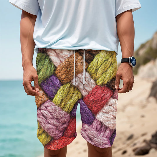 Colorful Wool Yarns Print Men's Cargo Shorts