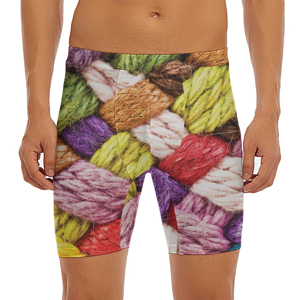 Colorful Wool Yarns Print Men's Long Boxer Briefs