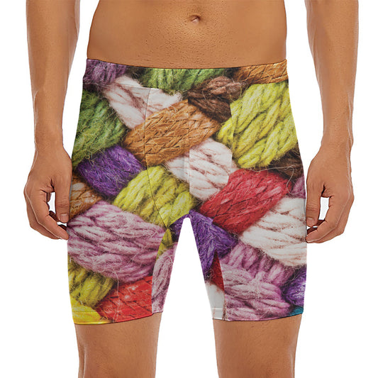 Colorful Wool Yarns Print Men's Long Boxer Briefs