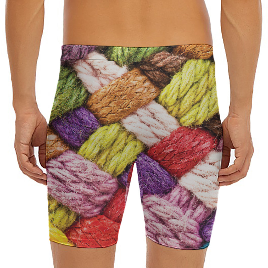 Colorful Wool Yarns Print Men's Long Boxer Briefs