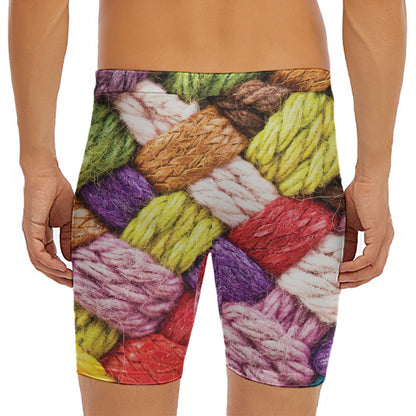 Colorful Wool Yarns Print Men's Long Boxer Briefs