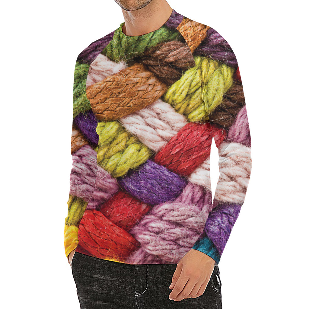Colorful Wool Yarns Print Men's Long Sleeve Rash Guard