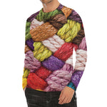 Colorful Wool Yarns Print Men's Long Sleeve Rash Guard