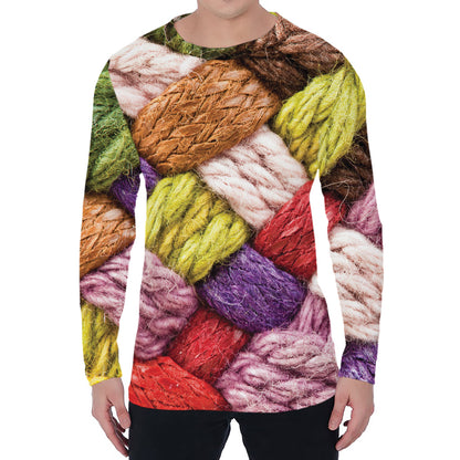 Colorful Wool Yarns Print Men's Long Sleeve T-Shirt