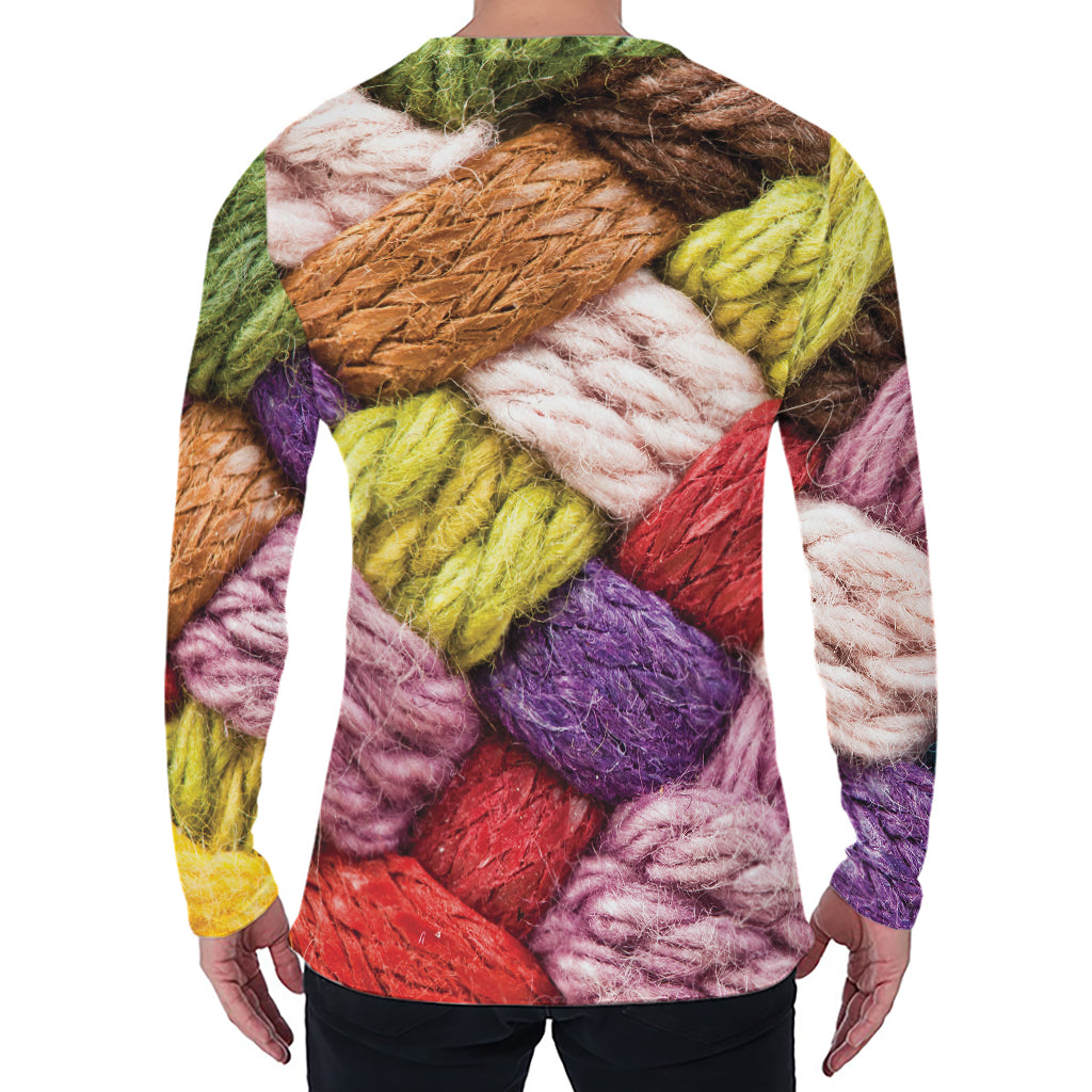 Colorful Wool Yarns Print Men's Long Sleeve T-Shirt