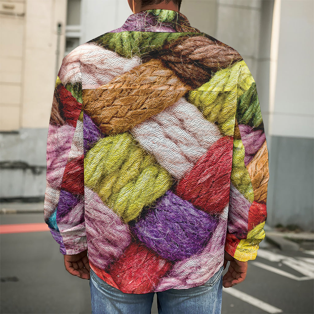 Colorful Wool Yarns Print Men's Shirt Jacket