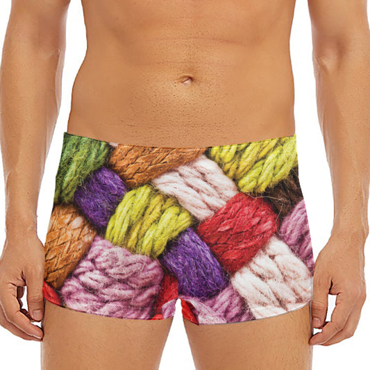 Colorful Wool Yarns Print Men's Short Boxer Briefs