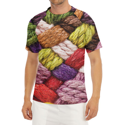 Colorful Wool Yarns Print Men's Short Sleeve Rash Guard