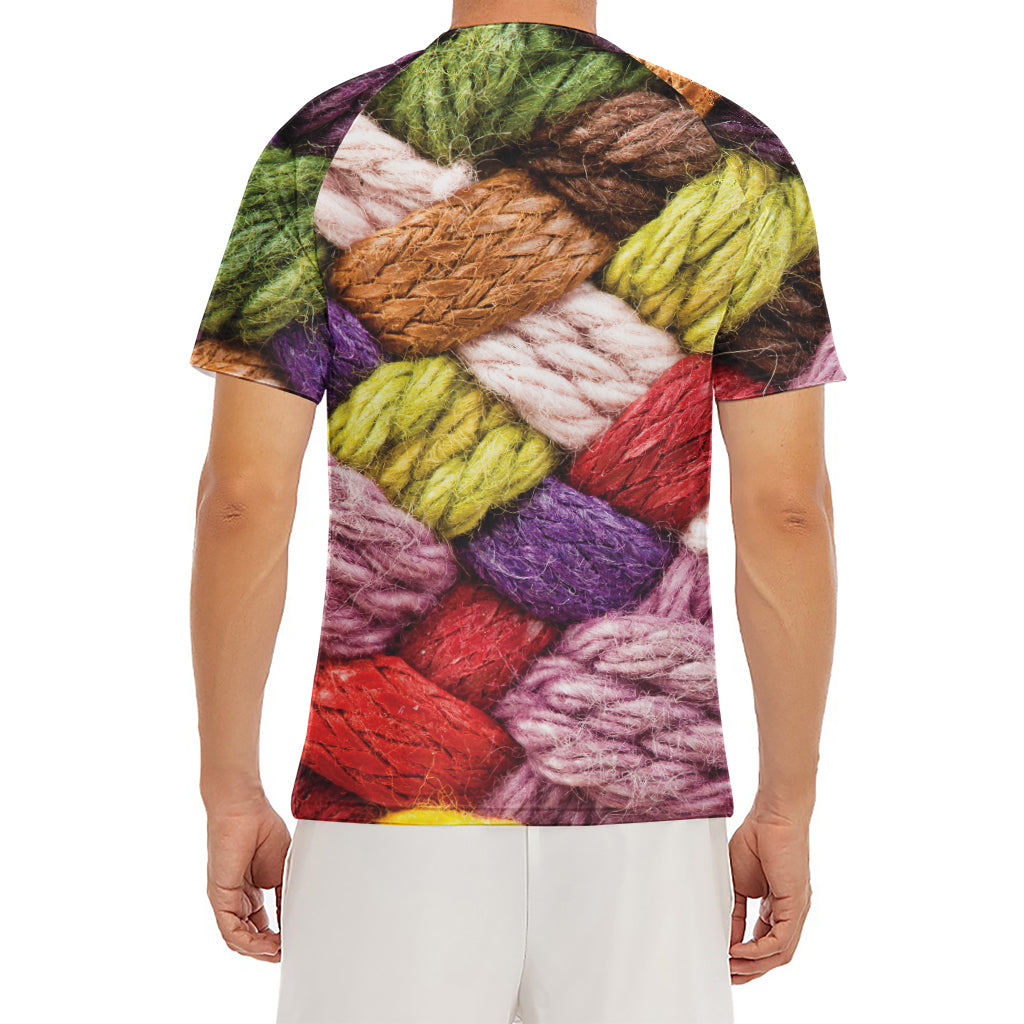 Colorful Wool Yarns Print Men's Short Sleeve Rash Guard