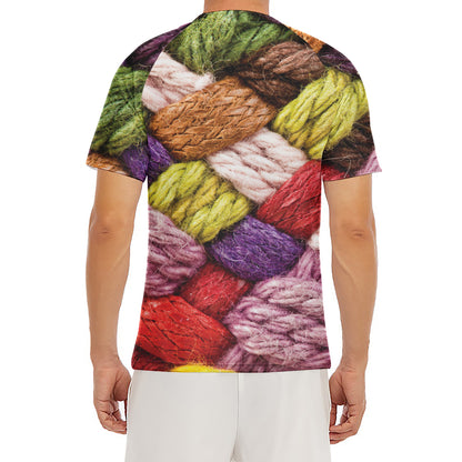 Colorful Wool Yarns Print Men's Short Sleeve Rash Guard
