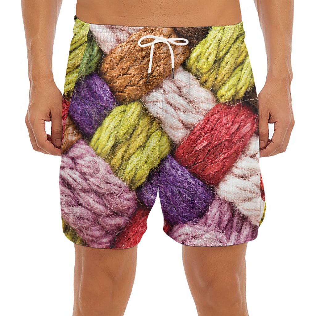 Colorful Wool Yarns Print Men's Split Running Shorts