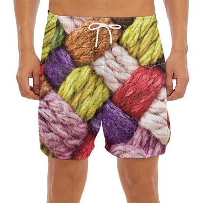 Colorful Wool Yarns Print Men's Split Running Shorts
