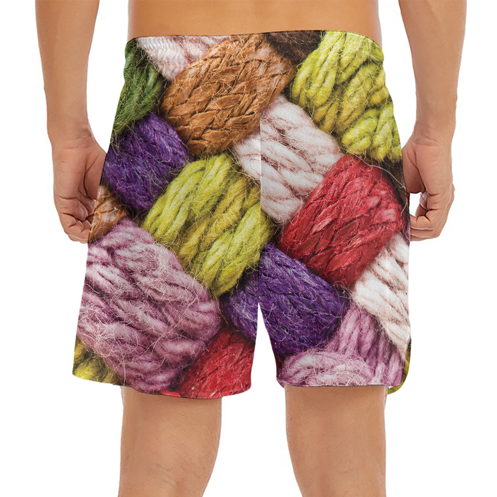 Colorful Wool Yarns Print Men's Split Running Shorts