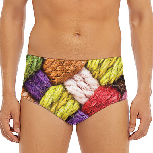 Colorful Wool Yarns Print Men's Triangle Swim Briefs