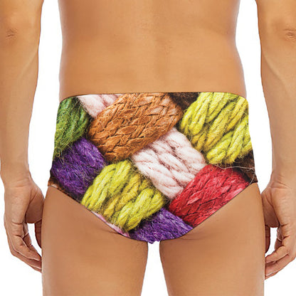 Colorful Wool Yarns Print Men's Triangle Swim Briefs