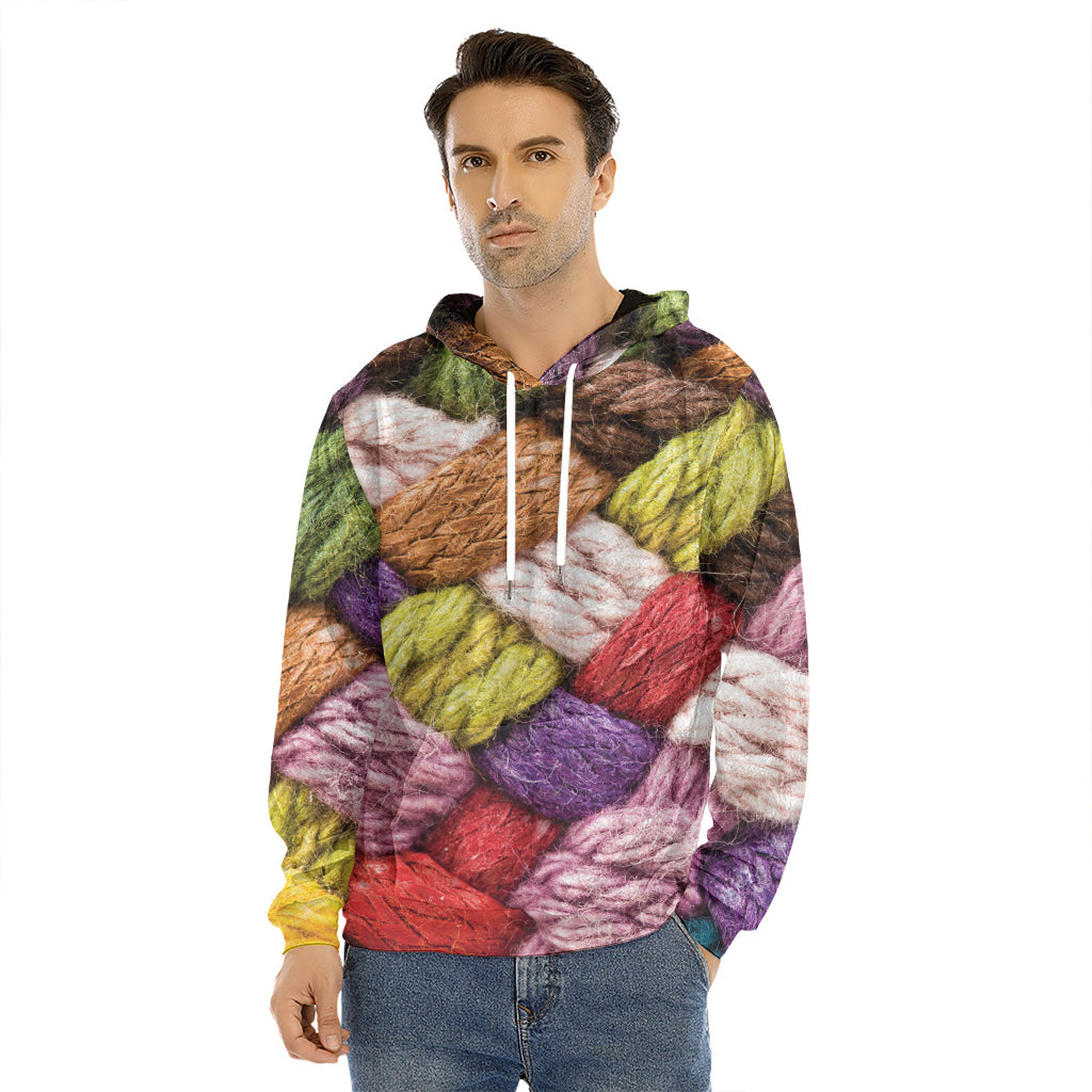 Colorful Wool Yarns Print Men's Velvet Pullover Hoodie
