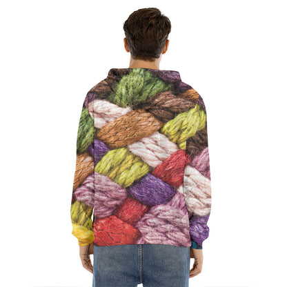 Colorful Wool Yarns Print Men's Velvet Pullover Hoodie