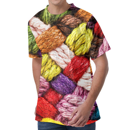 Colorful Wool Yarns Print Men's Velvet T-Shirt