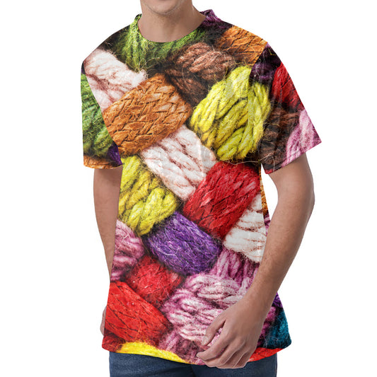 Colorful Wool Yarns Print Men's Velvet T-Shirt