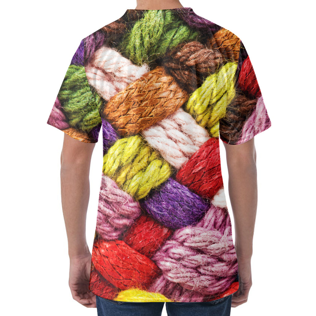 Colorful Wool Yarns Print Men's Velvet T-Shirt