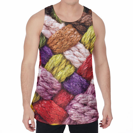 Colorful Wool Yarns Print Men's Velvet Tank Top