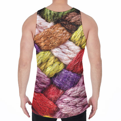 Colorful Wool Yarns Print Men's Velvet Tank Top