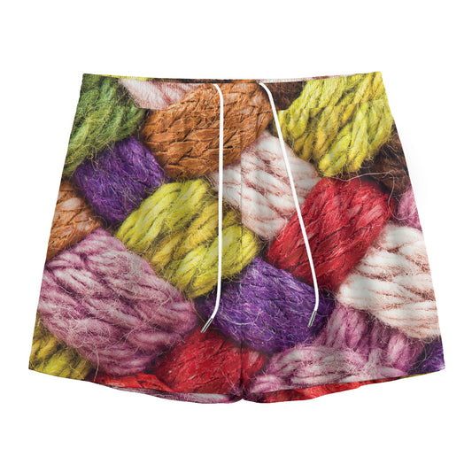 Colorful Wool Yarns Print Mesh Shorts