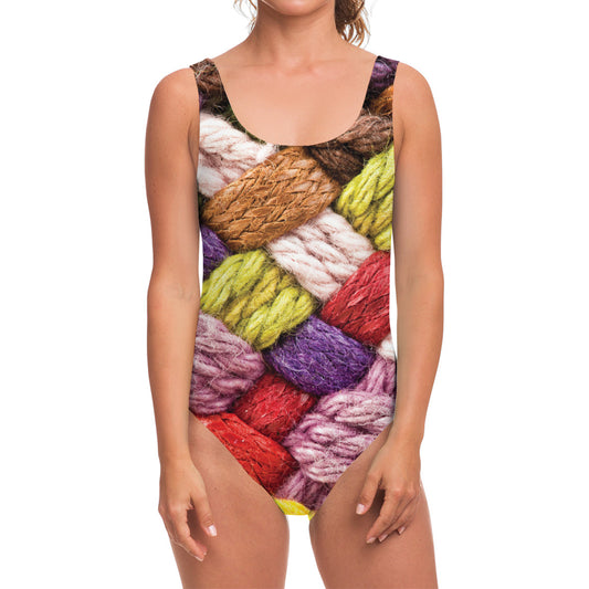 Colorful Wool Yarns Print One Piece Swimsuit