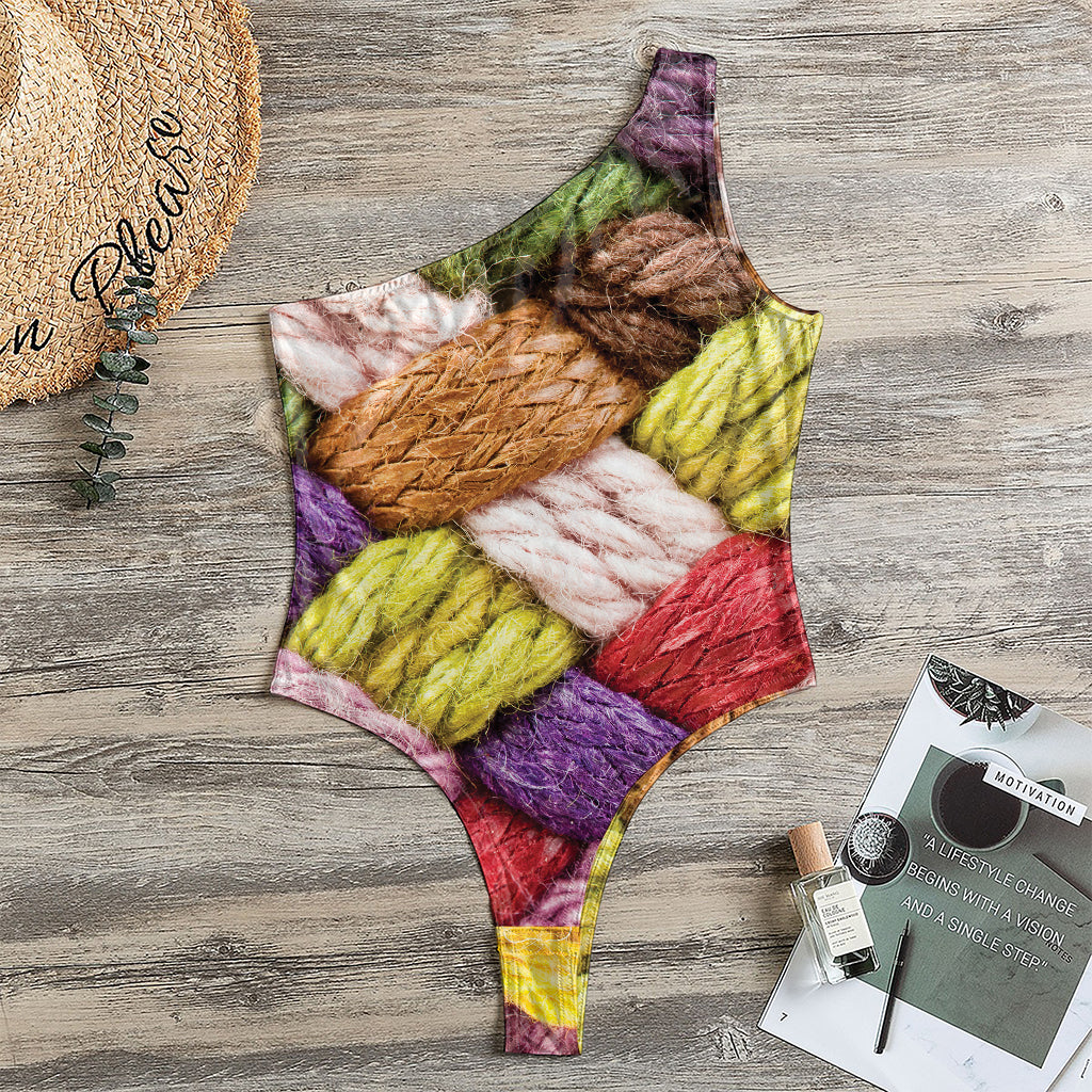 Colorful Wool Yarns Print One Shoulder Bodysuit