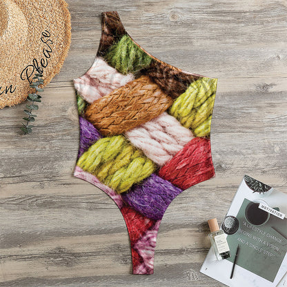 Colorful Wool Yarns Print One Shoulder Bodysuit