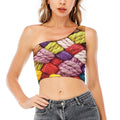 Colorful Wool Yarns Print One Shoulder Crop Top