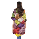 Colorful Wool Yarns Print Open Front Beach Cover Up