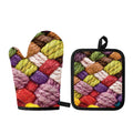 Colorful Wool Yarns Print Oven Mitt And Pot Holder Set