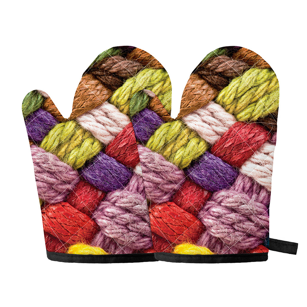 Colorful Wool Yarns Print Oven Mitts