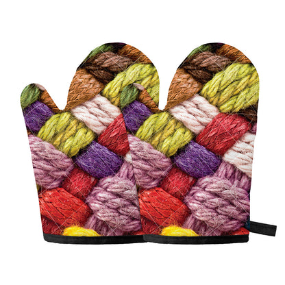 Colorful Wool Yarns Print Oven Mitts
