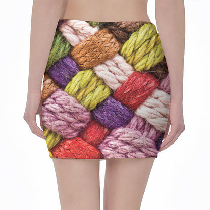 Colorful Wool Yarns Print Pencil Mini Skirt