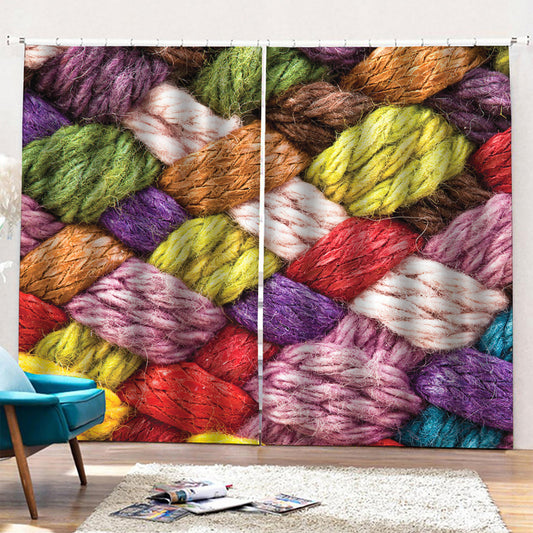 Colorful Wool Yarns Print Pencil Pleat Curtains
