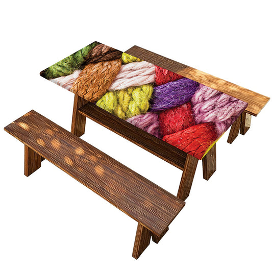 Colorful Wool Yarns Print Picnic Table Cover