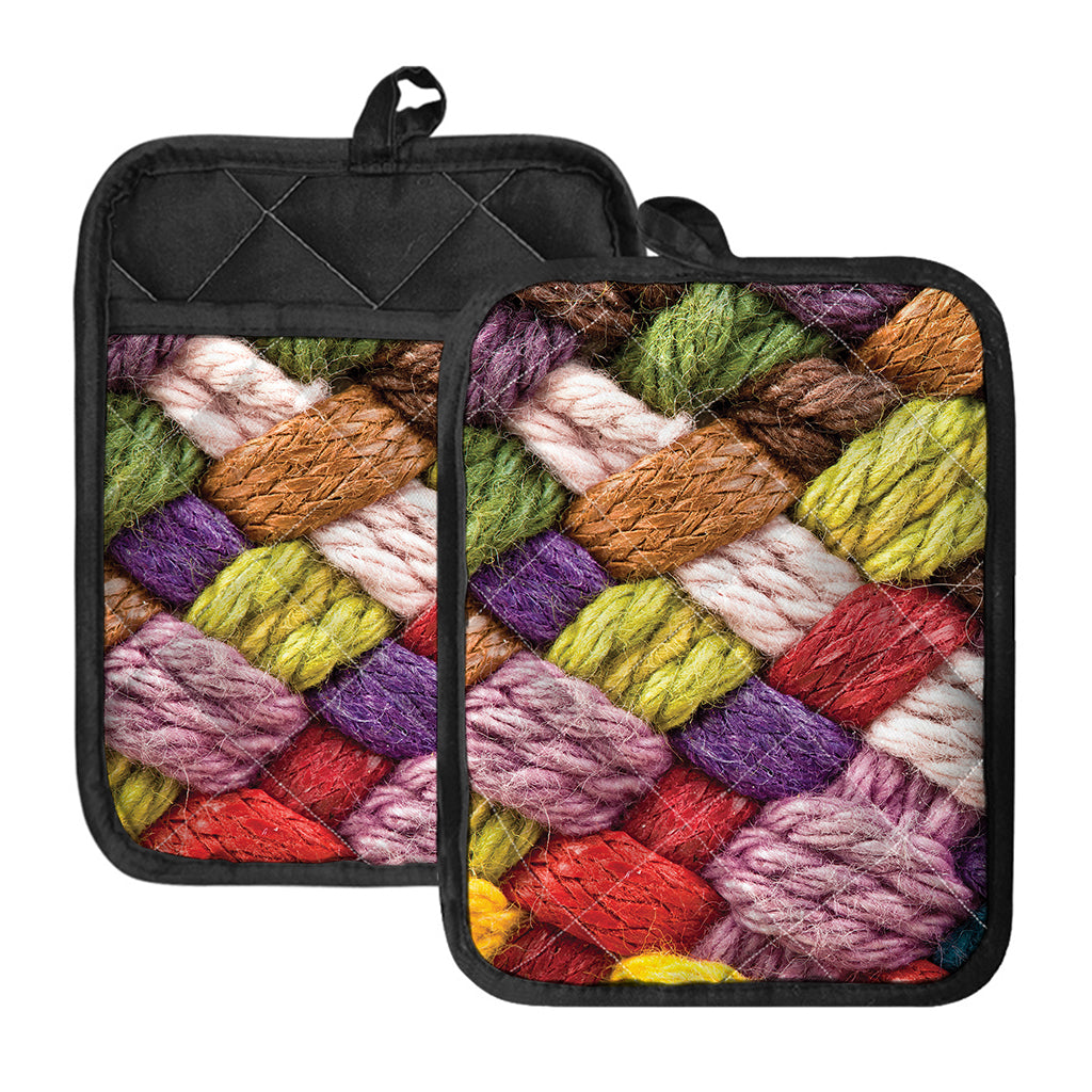 Colorful Wool Yarns Print Pot Holders With Pocket