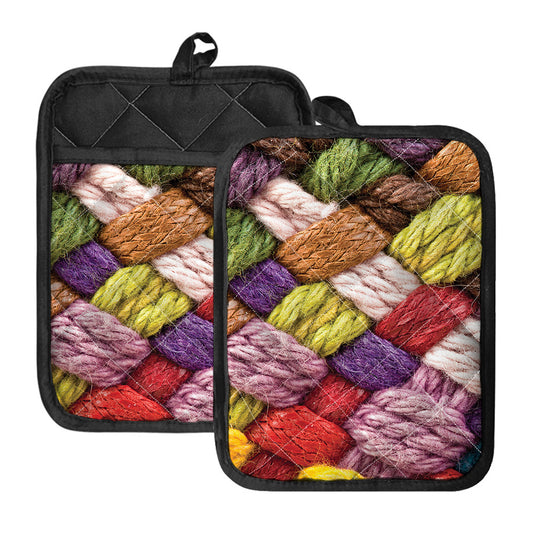 Colorful Wool Yarns Print Pot Holders With Pocket