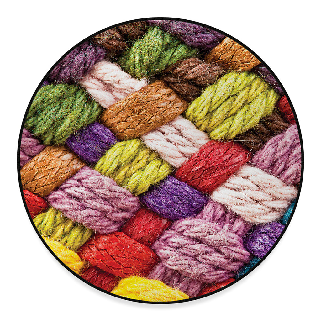 Colorful Wool Yarns Print Round Floor Mat