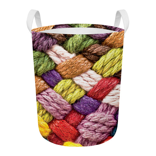 Colorful Wool Yarns Print Round Laundry Basket