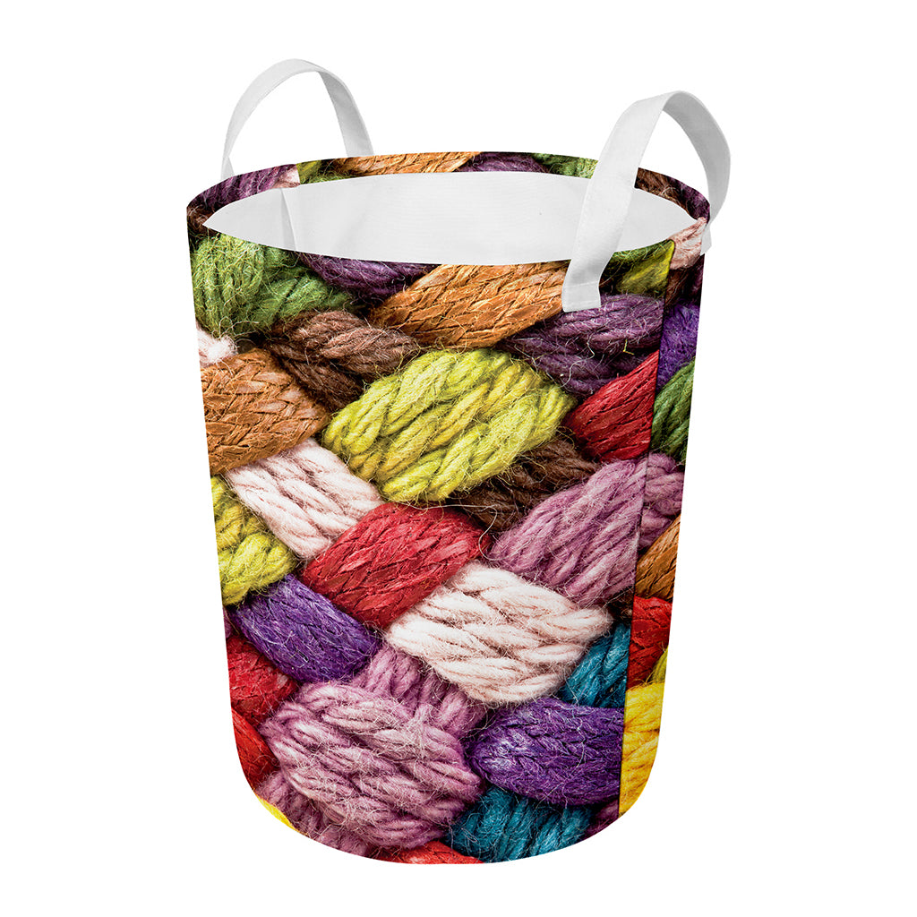 Colorful Wool Yarns Print Round Laundry Basket